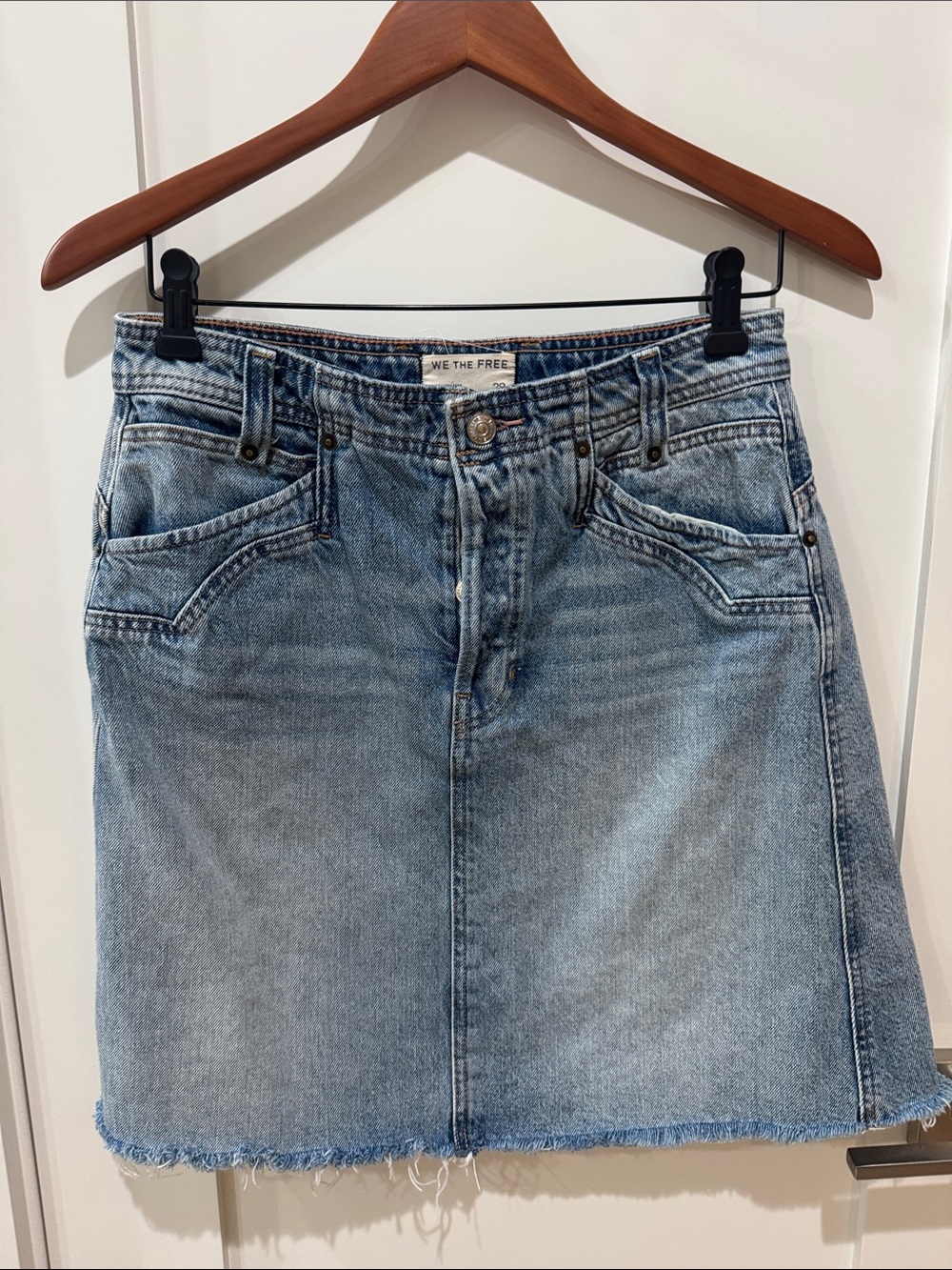 We The Free Light Wash Denim Mini Skirt